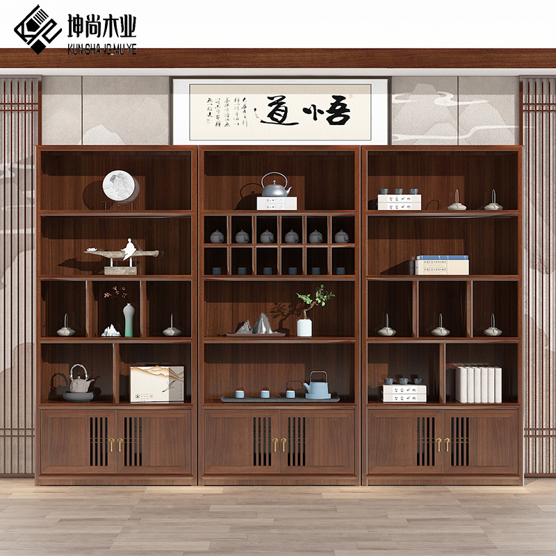 新中式实木博古架茶叶柜书柜多阁茶室置物架展示柜办公室陈列柜