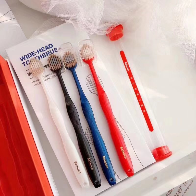 百诺恩男女牙刷成人牙刷宽头全覆盖情侣软毛牙刷手动牙刷清洁4支