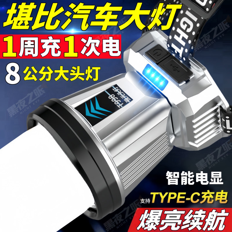 充电头灯强光LED户外照明灯远射超亮头戴式手电野外巡逻夜钓矿灯