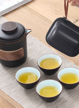 简约功夫茶具套装旅行一壶四杯便携陶瓷快客杯随身户外泡茶壶家用
