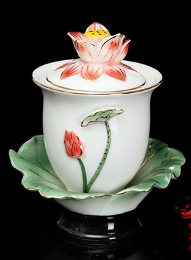 描金浮雕莲花陶瓷供佛佛堂