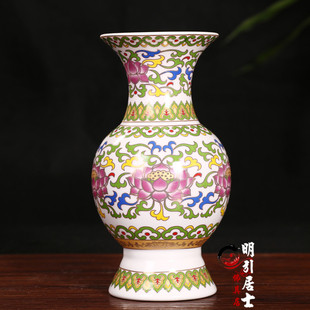 明引唐彩白无字莲花真金黄白色描金瓶陶瓷花瓶供佛家用供奉摆件