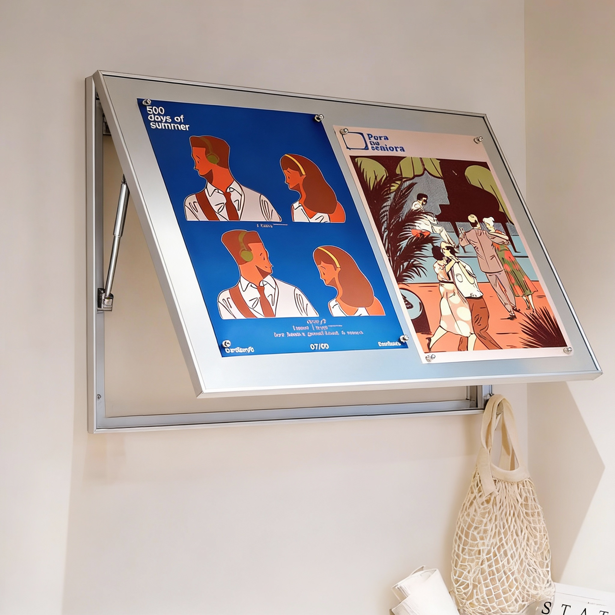 包豪斯电表箱装饰画不锈钢面磁吸画人物图案银色框液压上掀开金属