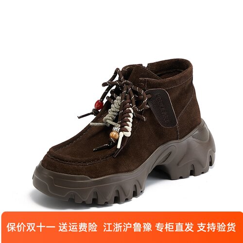 FED商场专柜正品2025冬季新款粗跟厚底休闲舒适高帮鞋短靴FDG160