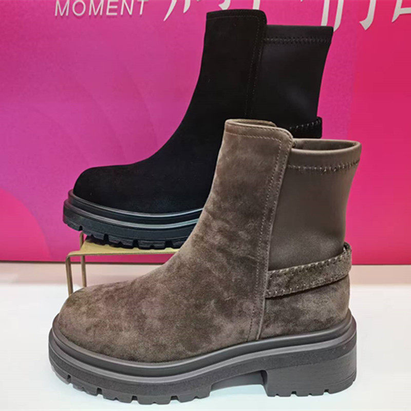 FED商场同款2025年冬季新款粗跟厚底休闲弹力靴袜靴瘦瘦靴FDG690