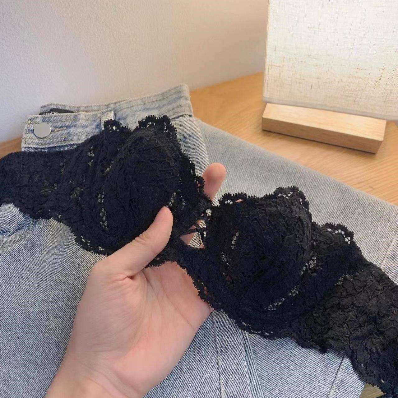 新款法式夏天抹胸无肩带内衣女薄款大胸显小美背蕾丝性感文胸套装,女士内衣/男士内衣/家居服,文胸,淘宝优惠券,粉丝福利购,淘宝优惠卷