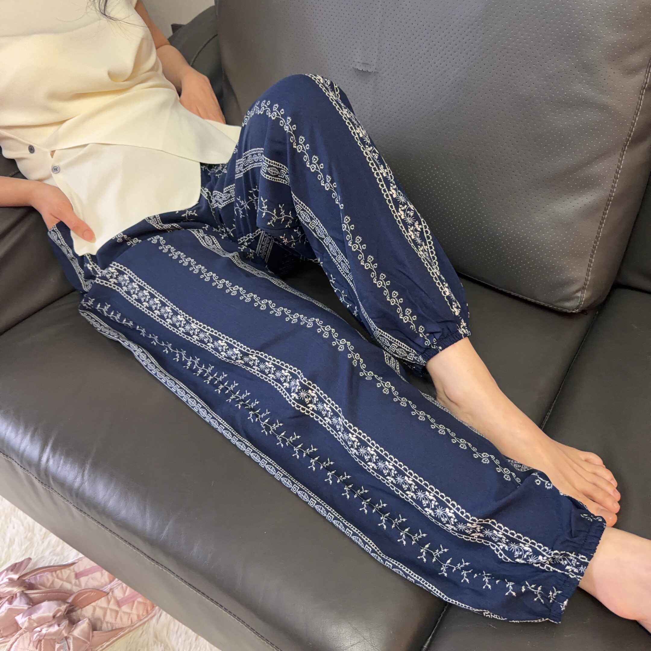 加大码棉绸女裤人造棉灯笼裤哈伦裤阔腿收口裤薄家居裤睡裤长裤夏
