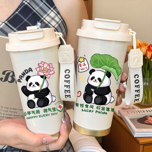 熊猫陶瓷内胆咖啡杯吸管杯