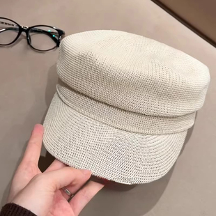 特猫柔高端定制！时尚老钱风薄款奶杏八角帽新款春夏前进帽报童帽
