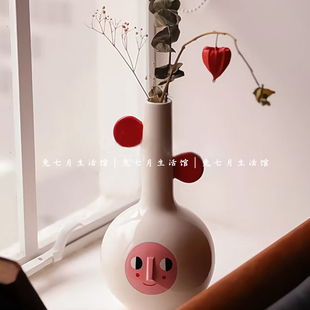 兔七月 ins风陶瓷创意红耳朵花瓶鲜花仿真花干花水培花瓶客厅摆件