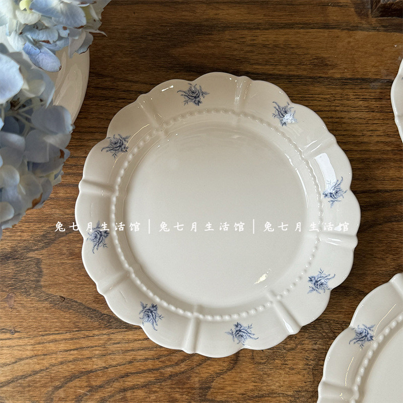 兔七月|ins风陶瓷花瓣边平盘甜品盘西餐牛排意面盘高颜值冷餐摆盘,餐饮具,盘,淘宝优惠券,粉丝福利购,淘宝优惠卷