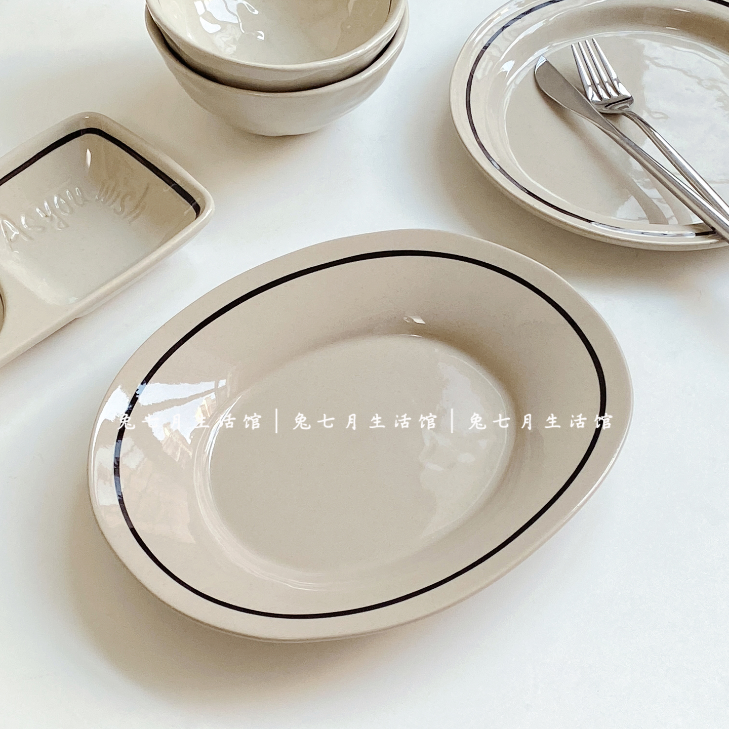 陶瓷汤碗复古黑线条意面盘牛排盘