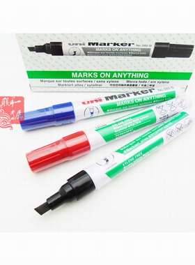 uni/三菱铅笔580B油性MARKER箱头笔防水擦不掉色记号笔有黑蓝红色