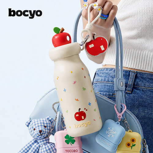 bocyo女生苹果保温杯不锈钢吸管