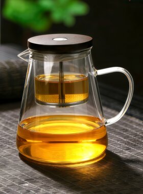 茗歆304不锈钢全玻璃一键滤茶壶