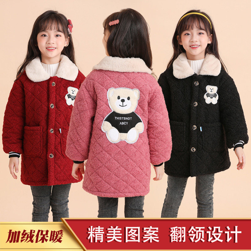 儿童加绒加厚罩衣保暖女童保暖加棉大童围裙时尚韩版棉衣外套
