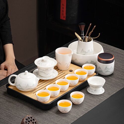 羊脂玉茶具玻璃功夫红茶高档套装不烫手盖碗泡茶白瓷家用送礼茶杯