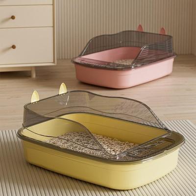 Extra-large cat litter box, semi-enclosed design to prevent