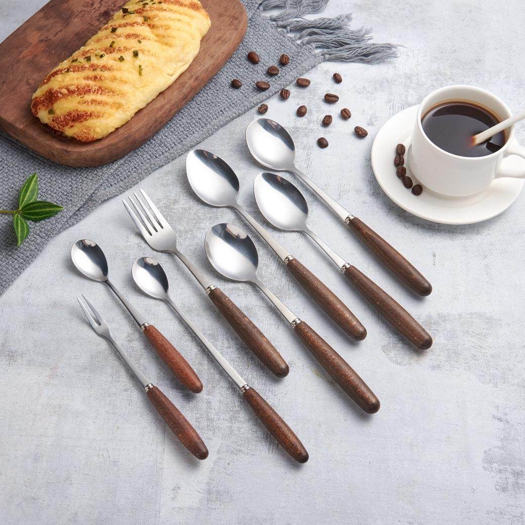Western dining fork with ice tip spoon in stock, beech wood