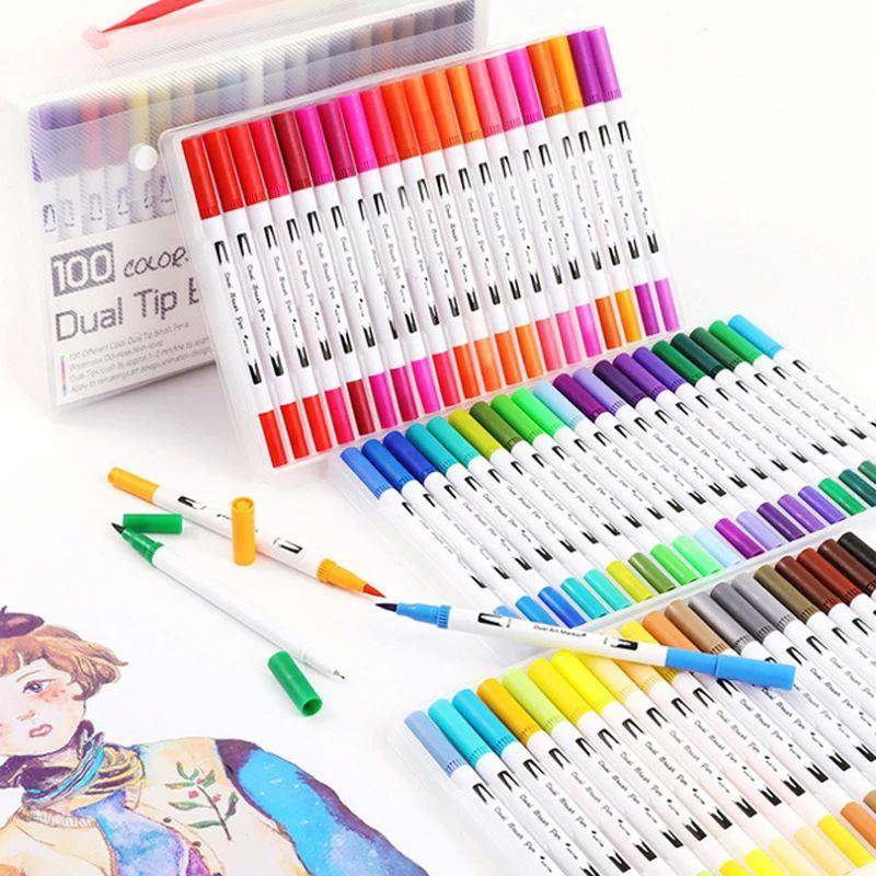 36/48/72/100 Watercolor Pen Dual-Tip Art Markers Pens Felt P