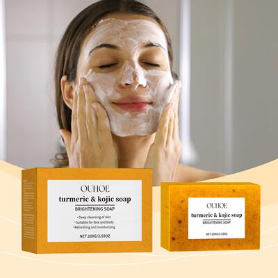 OUHOE Lemon Turmeric Soap, gentle cleansing for skin hydrati