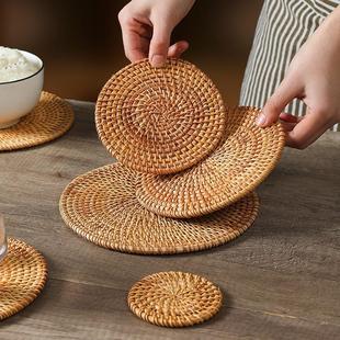 Woven rattan heat-insulating mats for home use, including po