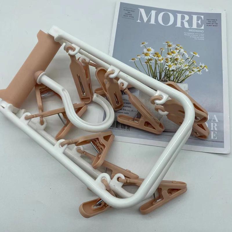 12-clip plastic rectangular folding clothes hanger, wind-res