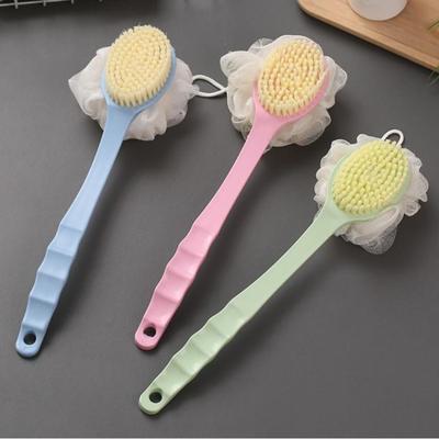 Dual-sided Bath Ball Long Handle Shower Brush 2-in-1 Soft Br