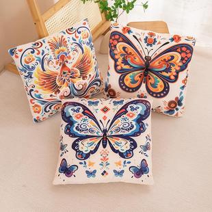 Plush butterfly throw pillow, square chair cushion, home-use