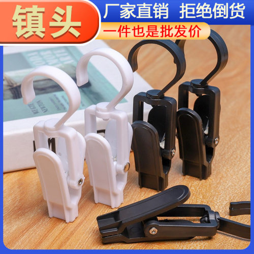 Multi-purpose white storage hanger with hooks, curtain cli