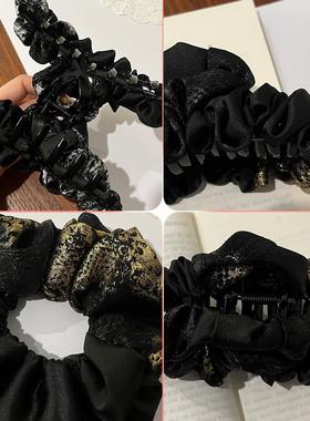 Vintage gold-plated double-layer large hair scrunchie for wo