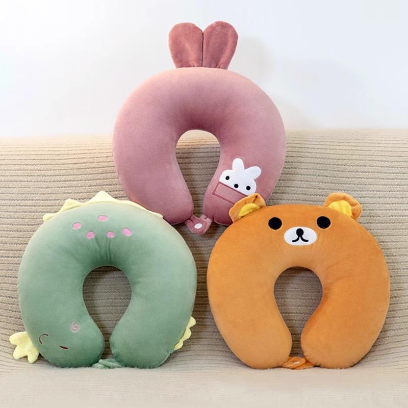 Inflatable U-shaped pillow, plush cartoon office nap pillow,