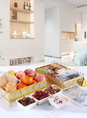 Transparent Lid Clear Compartment Rectangular Fruit Plate wi