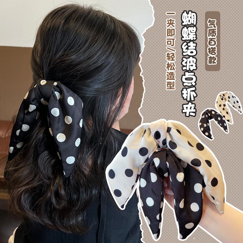 New Dot Pattern Large Bow Hair Clip, Japanese Style Streamer