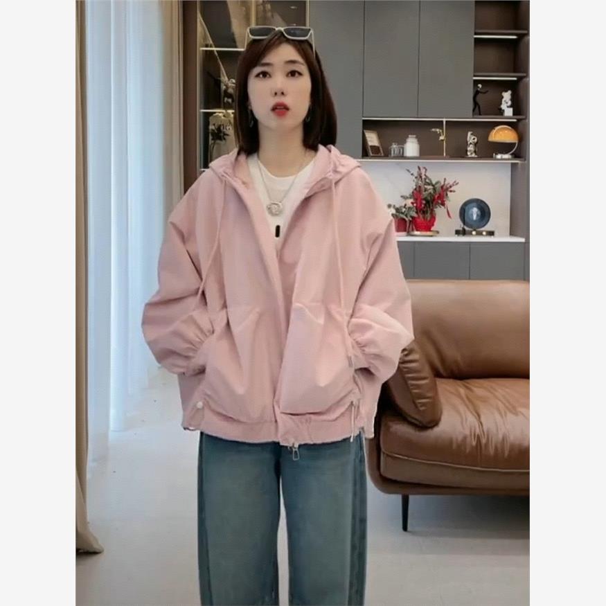 设计兜帽短夹克为妇女春季2025新韩国风格宽松修身夹克为小的人