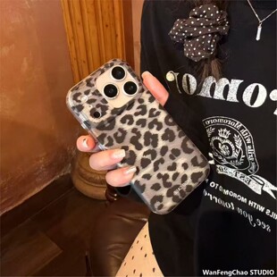 黑灰色豹纹苹果17promax手机适用高级感iPhone16保护套15pro/17