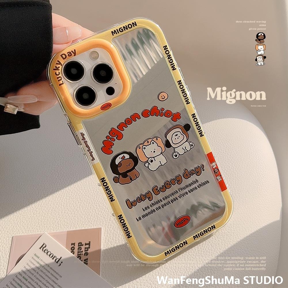 14PROMAX 애플 15 휴대폰 케이스 IPHONE13 한국 스타일 12 오리지널 11에 어울리는 재미있고 귀여운 강아지 거울