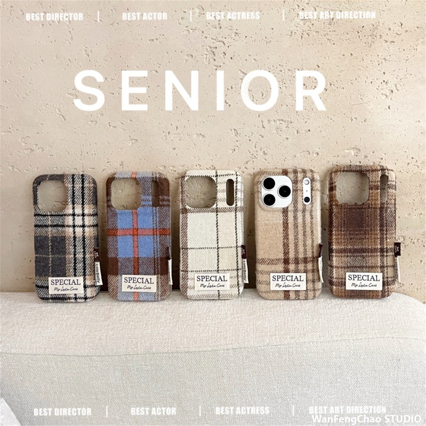 日韩撞色绒布格纹适用17手机壳