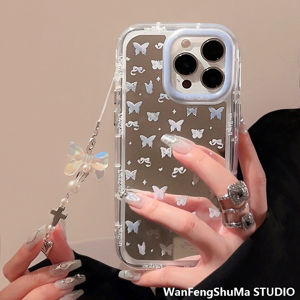미러 컬러 나비 IPHONE16 APPLE 15PROMAX 휴대폰 케이스 14 기질 13 걸이 체인 12 요정에 적합
