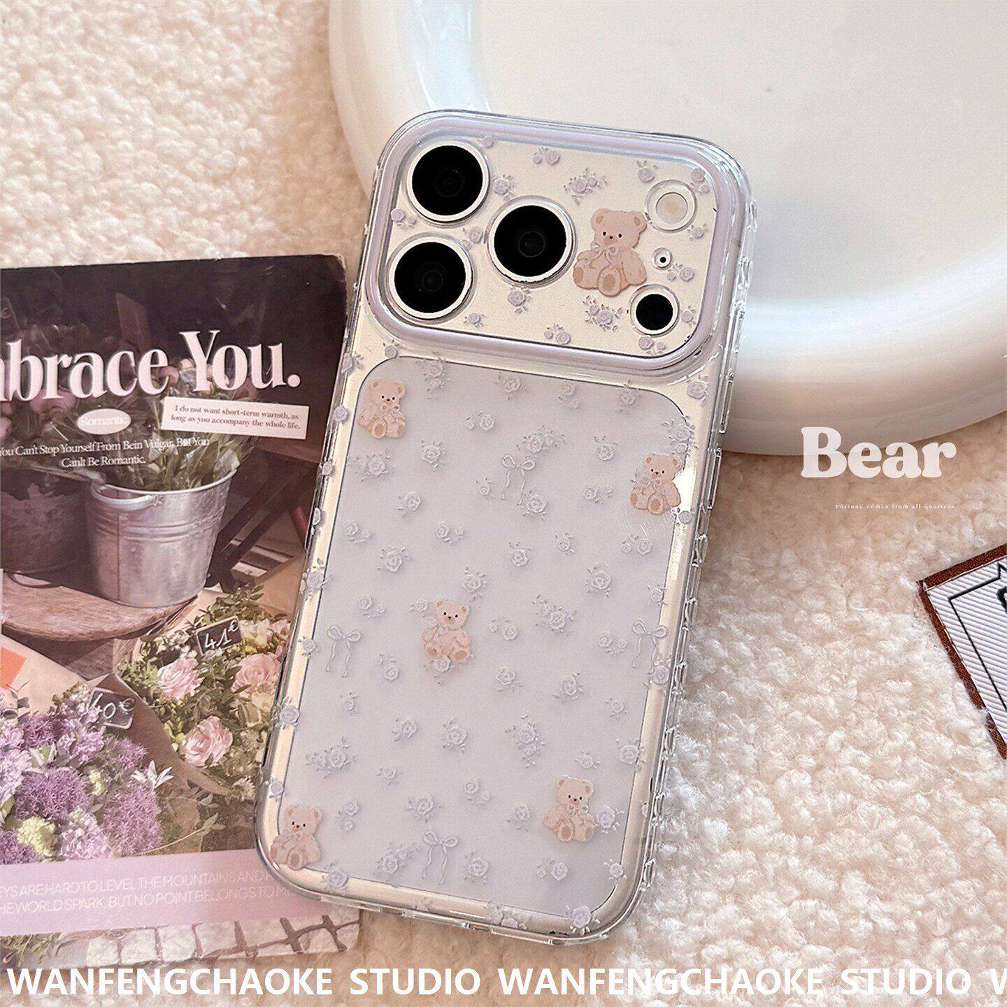 梦幻紫色碎花小熊适用17苹果17promax手机包16透明14软套