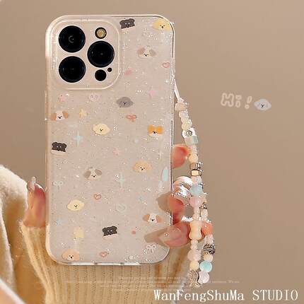 韩系ins闪粉可爱小狗适用iPhone18Promax防摔17挂绳16软套15包