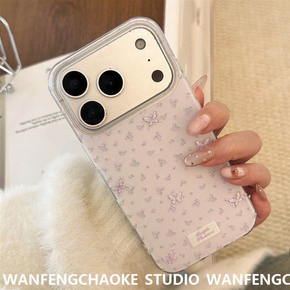 淡紫色碎花适用17苹果16闪粉iphone17promax手机包11温柔气质15硬
