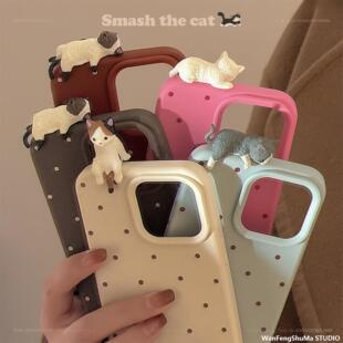 可爱立体趴趴猫咪适用iPhone17ProMax手机壳苹果16简约波点15软14