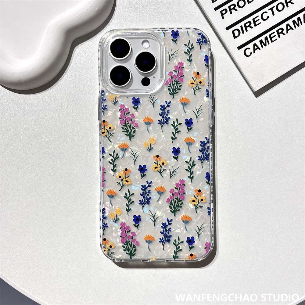 简约彩色碎花苹果16贝壳纹手机壳适用于iphone15 14 防摔12 11
