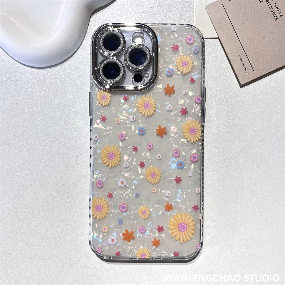 夏日小雏菊苹果16贝壳纹手机壳适用于iphone15 14防摔12 11精孔