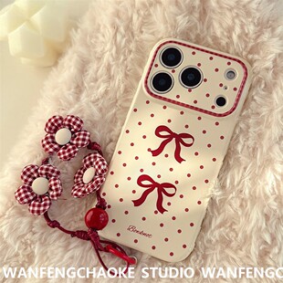 新年波点蝴蝶结苹果17手机包iphone16promax适用11挂绳15