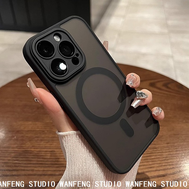 苹果16手机壳磨砂肤感适用iPhone15自带镜头膜14ProMax磁吸保护套
