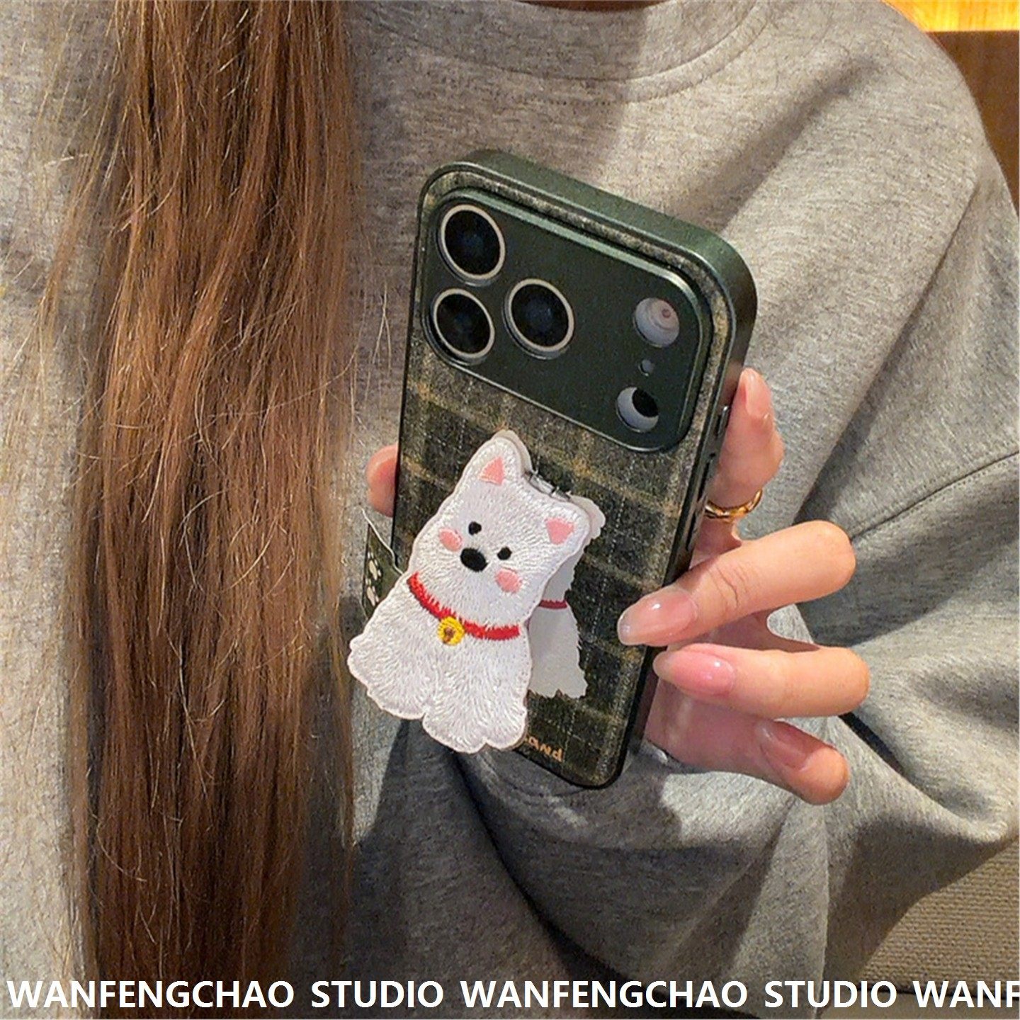 复古绿格纹刺绣狗狗适用iPhone17promax手机包苹果16pro保护套15,运动包/户外包/配件,钱包,淘宝优惠券,粉丝福利购,淘宝优惠卷