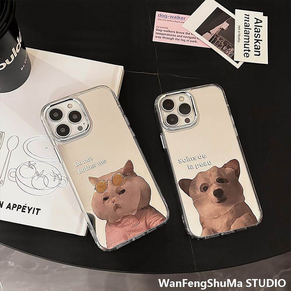 고양이와 강아지를 위한 틈새 귀여운 페이셜 마스크 13 IPHONE16PROMAX에 적합 APPLE 11 커플 15 거울 휴대폰 케이스 12