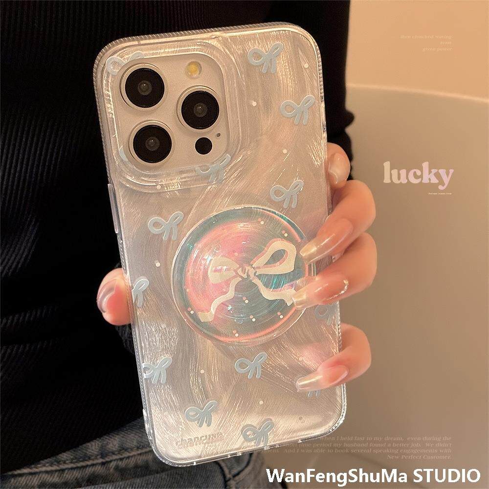 APPLE 15PROMAX 레이저 브래킷 IPHONE13 낙하 방지 12 하드 14 틈새 시장에 적합한 블루 보우 폰 케이스